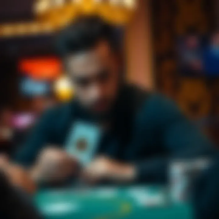 A focused player analyzing their cards with a thoughtful expression