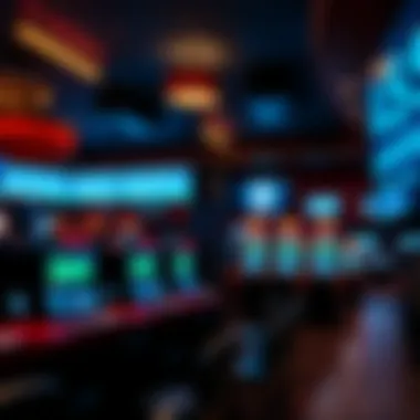 Interior of Barstool Sportsbook Interior atmosphere of the sportsbook featuring betting kiosks