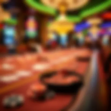 Close-up of gaming tables with vibrant chips and cards, representing the thrill of gambling