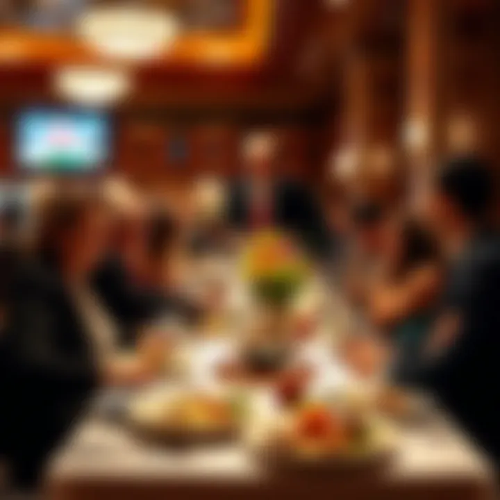 Diners enjoying a sumptuous meal in an elegant restaurant setting