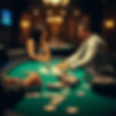 An intricately designed poker table set with cards and chips.