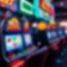 A vibrant slot machine showcasing colorful symbols and lights.