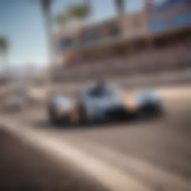 Speed and Precision on the Circuit Racing cars speeding through the Las Vegas Grand Prix circuit