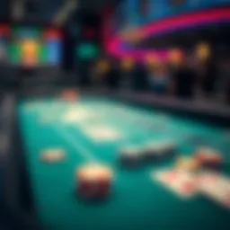 Illustration showing a virtual poker table with chips and cards