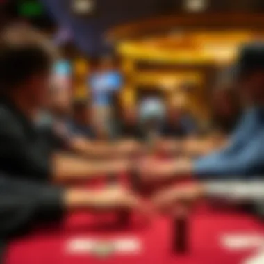 Intense Tournament Action Close-up of a poker table with focused players during a tournament