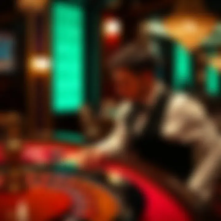 Strategic Analysis at the Roulette Table A thoughtful player observing the roulette table, analyzing potential strategies.