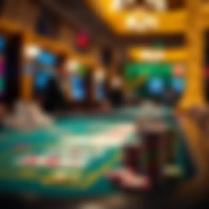 Casino gaming table with colorful chips and cards