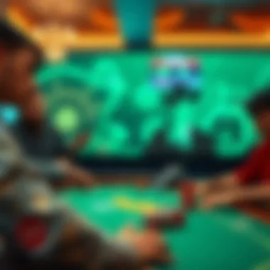 A virtual poker table with players engaging in a game