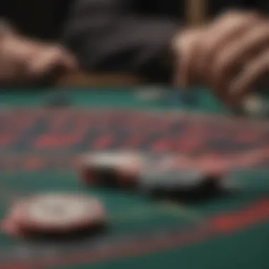 A close-up of strategically placed chips on a blackjack table