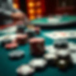 An overview of poker chips and cards on a table