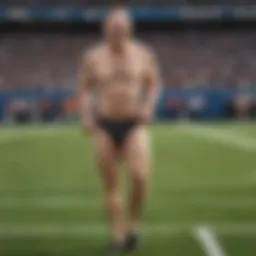 A humorous depiction of a streaker on a football field during the Super Bowl