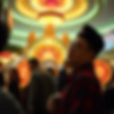 Artistic representation of cultural activities influenced by casino commerce.