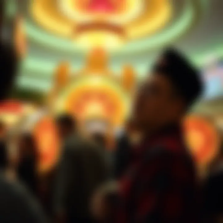 Artistic representation of cultural activities influenced by casino commerce.