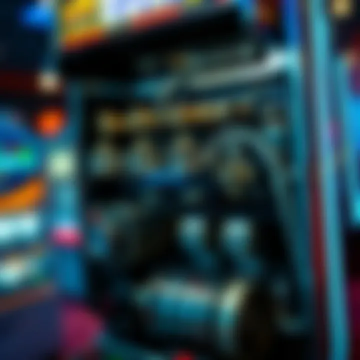 A close-up of the internal mechanics of a slot machine highlighting components